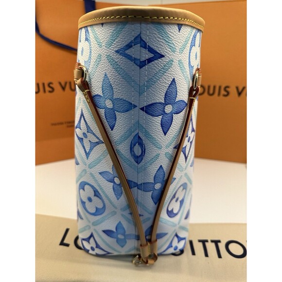 NIB Louis Vuitton Neverfull MM By The Pool Blue M11263 With Pouch 💯% Authentic - Picture 7 of 16